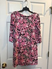 Lilly Pulitzer Bay Dress Hibiscus Pink Hangin with My Boo Size XS EUC