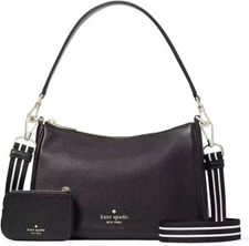Kate Spade Rosie Shoulder Bag Black Pebbled Leather KF086 Pouch NWT $399 MSRP