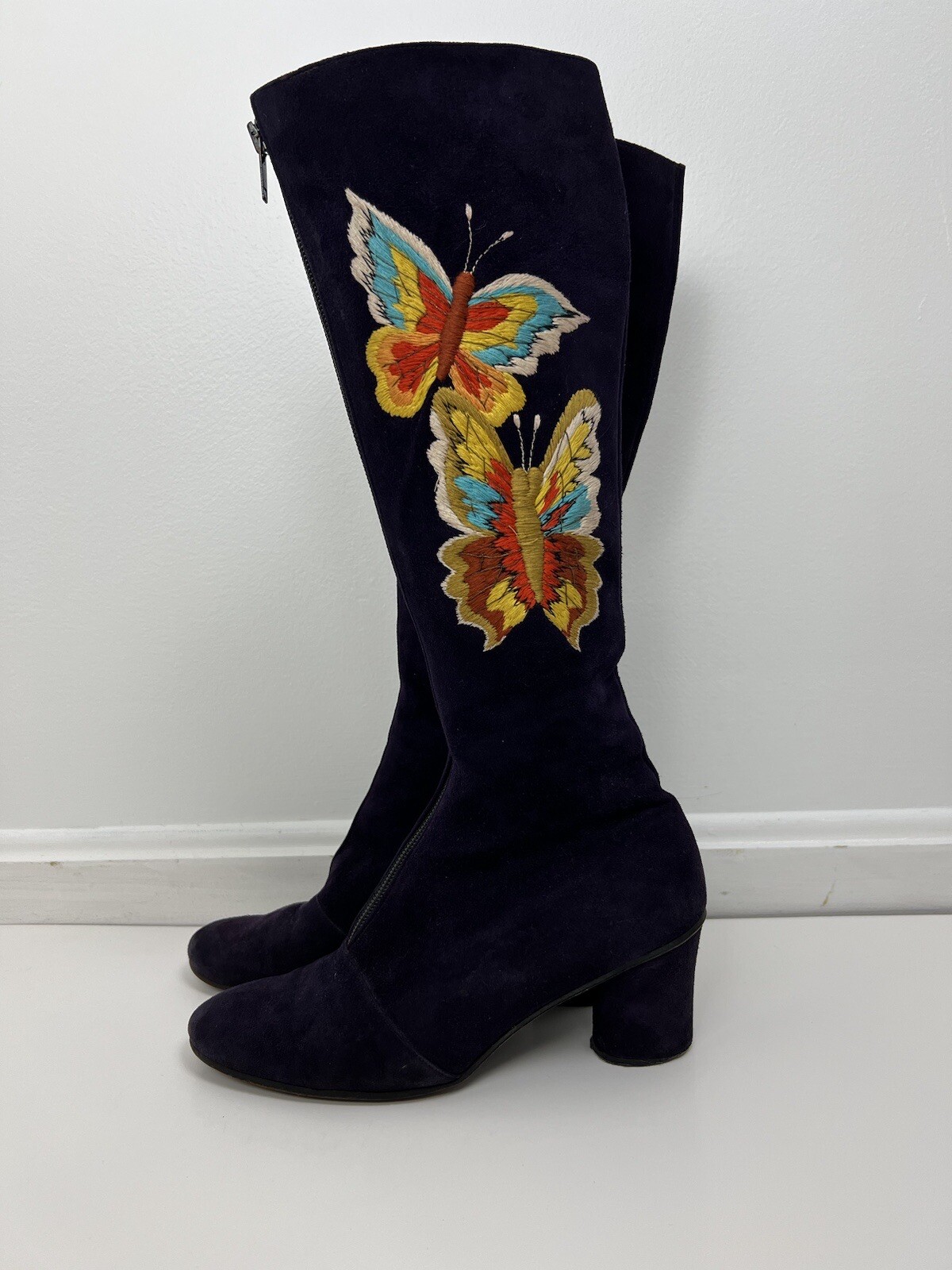 JERRY EDOUARD Vintage Purple Suede Butterfly Embr… - image 1