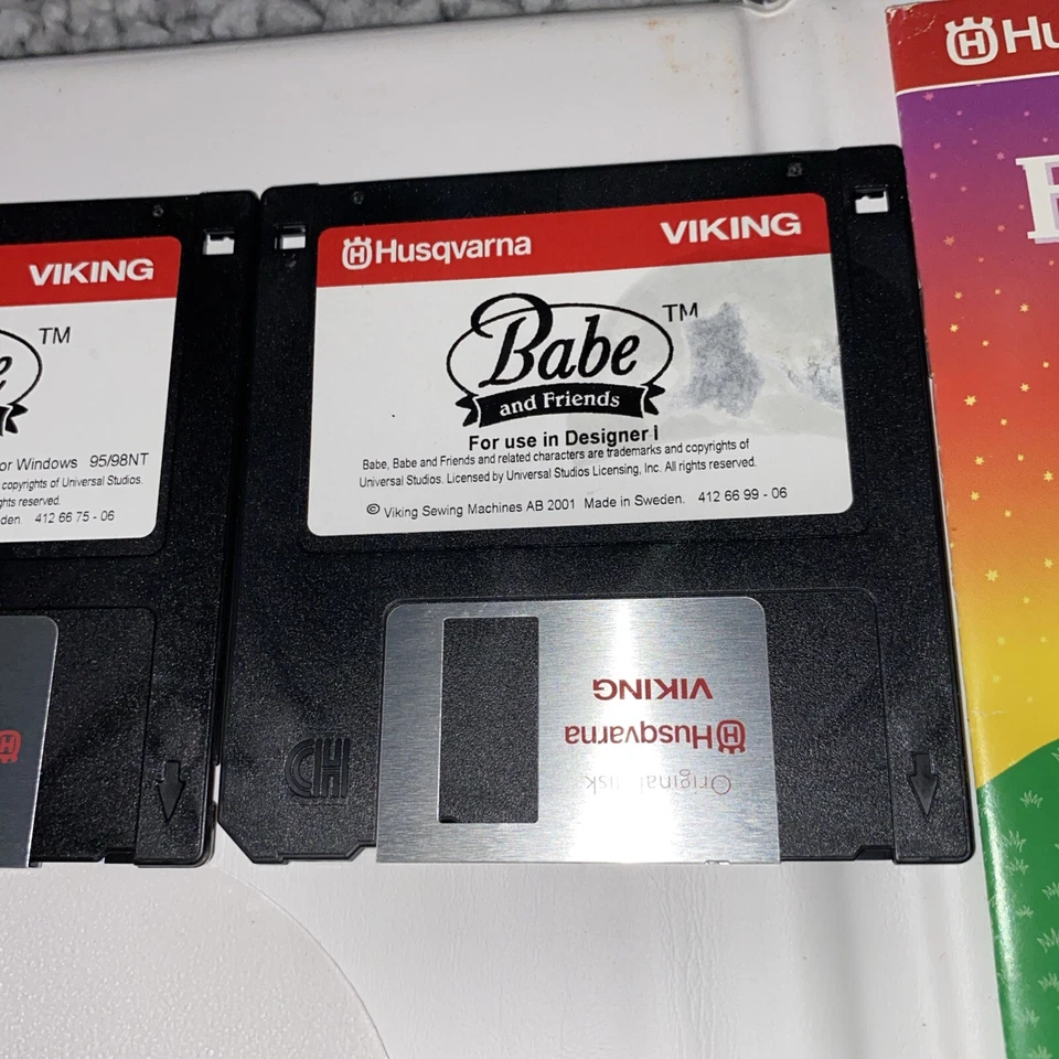 RARE Husqvarna VIKING Designs BABE & FRIENDS BOOKLET & DISK for Designer I & PC  - Image 4 of 4