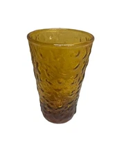 Vintage Amber Drinking Ice Tea Glass Tumbler 5 1/2" Textured 10oz Retro