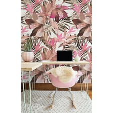 Tropical Pink Leafs Exotic Non-Woven wallpaper Traditional Roll Home Mural
