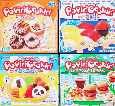 Kracie Popin Cookin DIY Candy Kit 4 Pack Tanoshii Hamburger,Donuts,Sushi & Bento