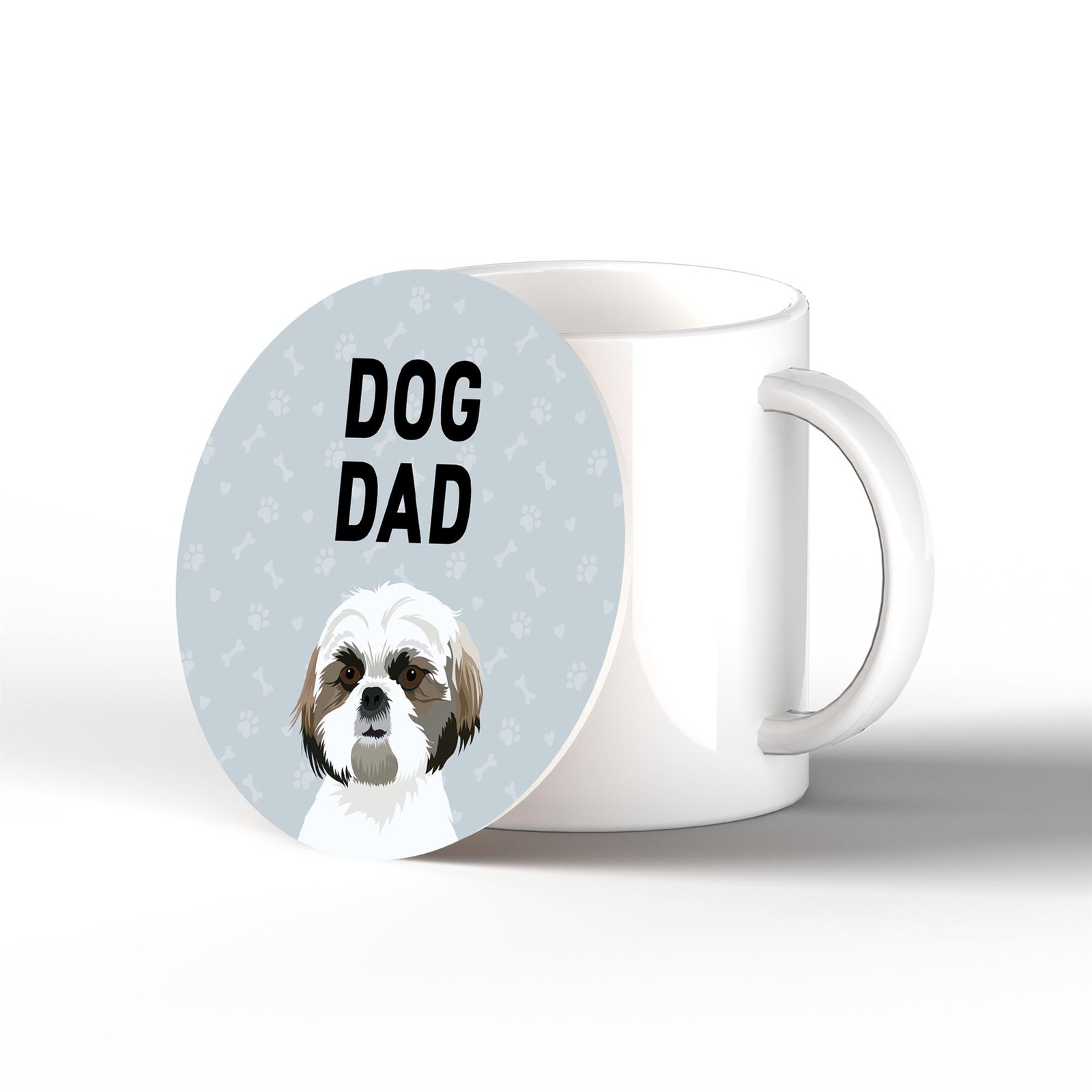 Shih Tzu Dog Dad Kate Pearson Illustration Ceramic Circle Coaster Dog Gift