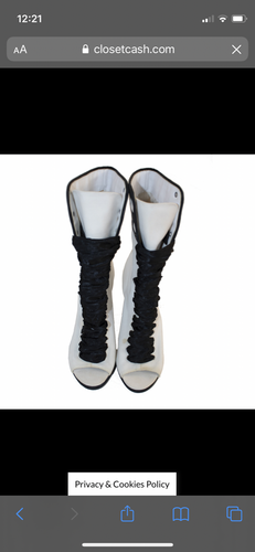Chanel color block black white bootie boot peep toe lace up wedge heel size 9 - Picture 2 of 4