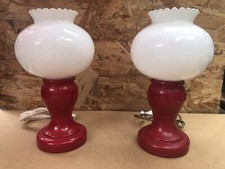 Paire Ancienne Lampe De Chevet Opaline Rouge & Blanc Années 70 Vintage #A982