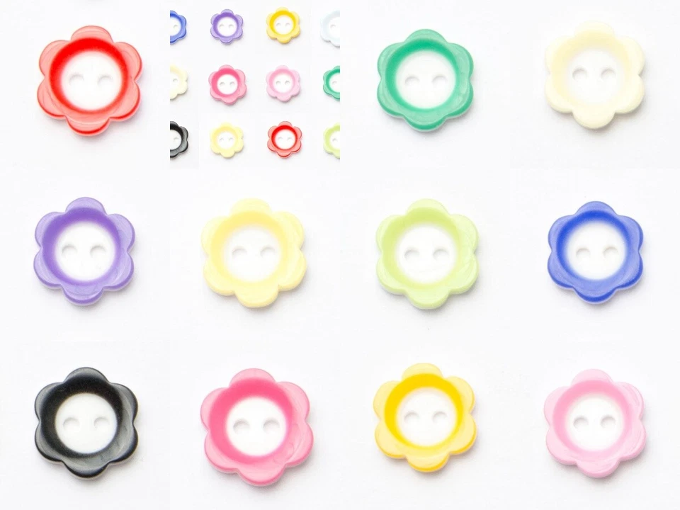 CROWN Coloured Rimmed Edge Daisy Flower Buttons 11.5mm 15mm 18mm 20mm