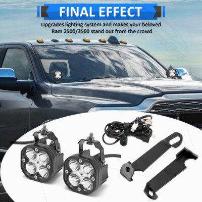 For 19-20 2021 2022 2023 2024 Ram 2500 3500 40W Hood Ditch LED Pod +Bracket+Wire
