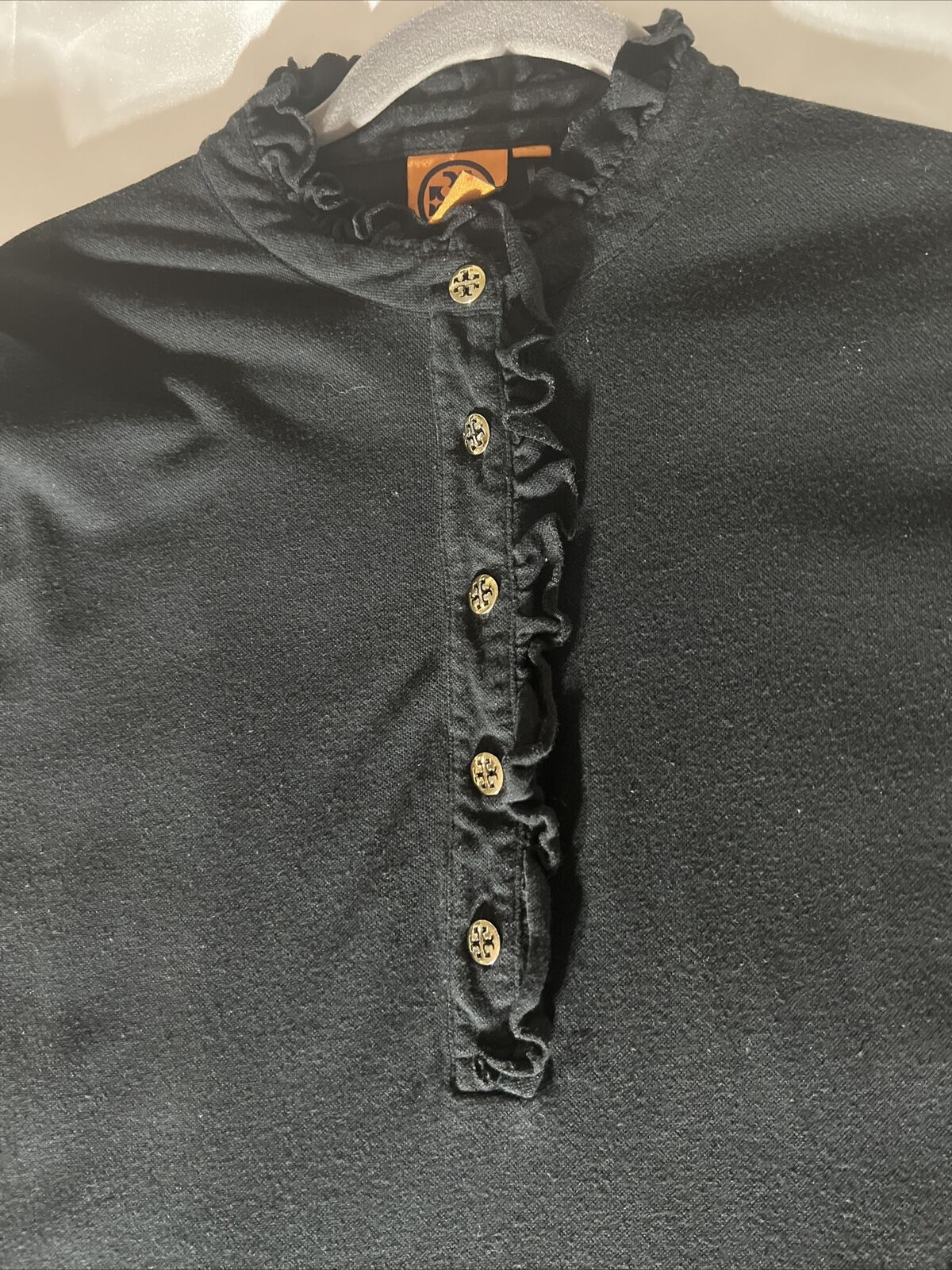 Tory Burch Lidia Black Ruffle Polo Shirt Top Size… - image 1