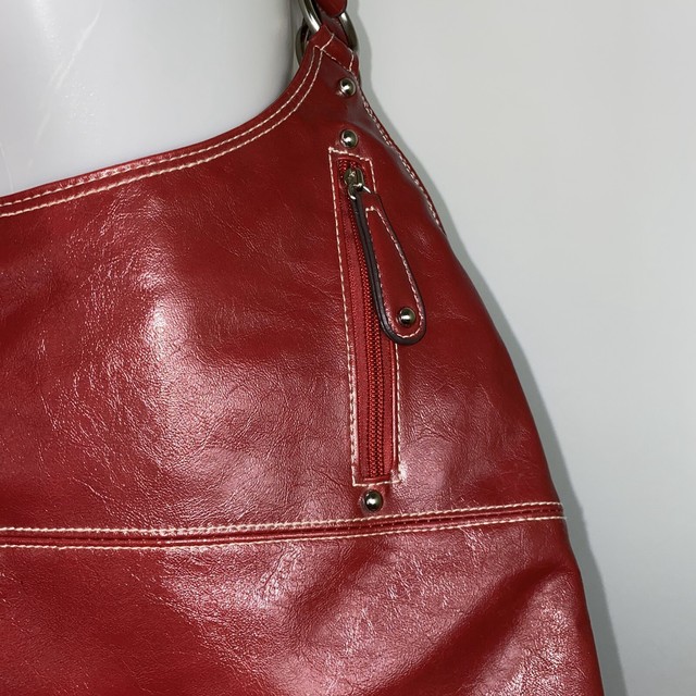 Red Leather Harve Benard Bag Purse Handbag Shoulder Bag Zippers Studs