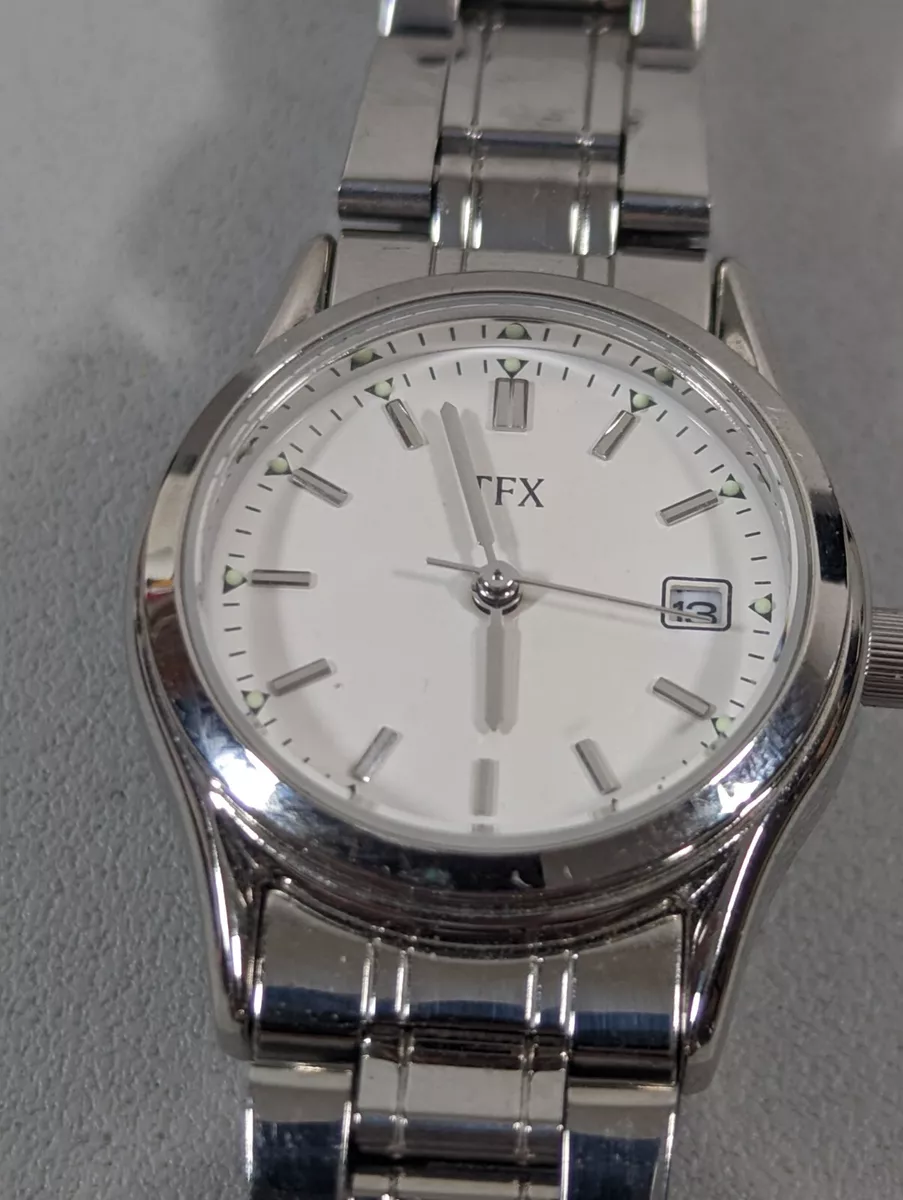 TFX By Bulova White Dial Date Indicator Silver Tone Case Stainless Steel Watch