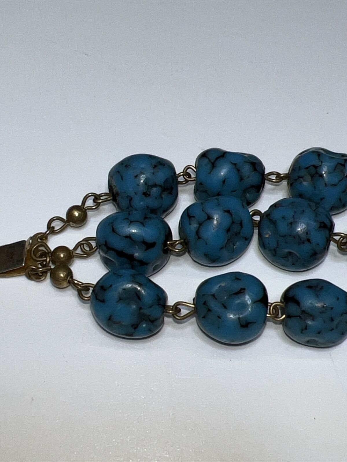 Rare Turquoise Colored and Brass 3 Strand Vintage… - image 5
