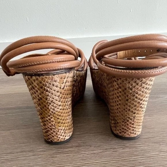 Sandalias de cuña LANVIN con plataforma con estampado de serpiente marrón camel Ete 2012 talla 38 EE. UU. 7 Foto 3 de 4