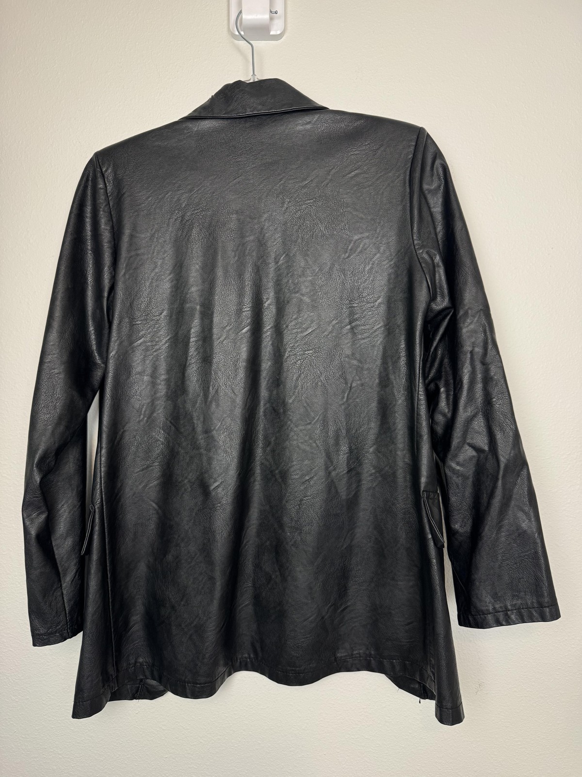 Nasty Gal Blazer Jacket Womens Small Black Faux Leather Longline Italy image 7