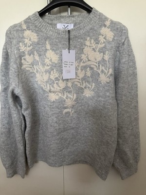 NEU grauer Wollpullover mit wunderschöner Stickerei  Gr. S/M 