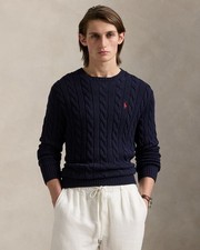 Polo Ralph Lauren Cable-Knit Cotton Sweater Classic Navy Blue Crewneck XL