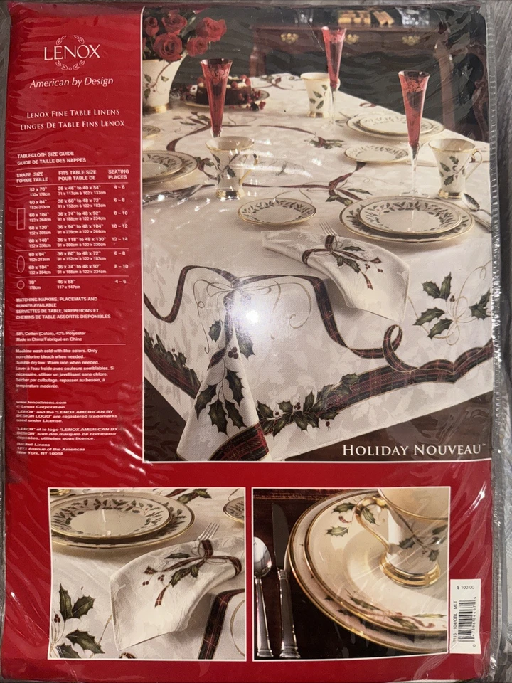 Lenox Holiday Nouveau Tablecloth 60” X 104” Oblong Christmas Holly - Image 2 of 4