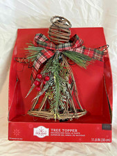 Holiday Time Rustic Angel Tree Topper – 11.8” Plaid Bow & Pine Accents – NIB