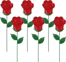 Valentine's Day Outdoor Decor, Set of 6 Rose Metal Garden Stakes