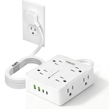 Flat Plug Power Strip with 6.5 FT Extension Cord, 8 Outlets 4 USB Ports 2 USB C