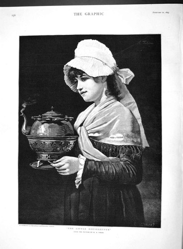 Original Old Antique Print 1893 Portrait Little Housekeeper Girl 19th