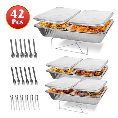 42Pcs Disposable Chafing Dish Buffet Set Servers w/ Covers Spoons Forks Tongs