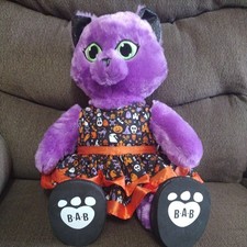 Purple Glitter Kitty, Build a Bear. Preowned, Comes with Halloween dress. 