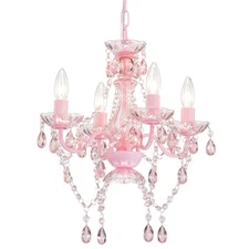 Mini Chandelier with Acrylic Crystals Pink Chandelier 4 Light Modern Chandeli...