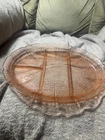 VTG Jeanette 13” Divided Platter Cherry Blossom Pink Depression Glass 1930s READ