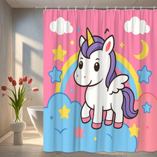 Cute Unicorn Shower Curtain for Kids, Pink Rainbow Design