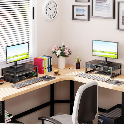 Metal Monitor Stand Riser and Computer Desk Organizer with Drawer for Laptop,... - Picture 3 of 7