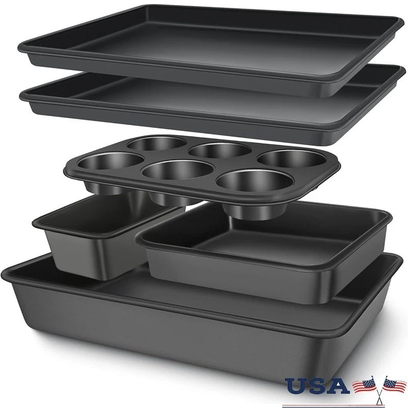 Nonstick Bakeware Set 6 Piece Carbon Steel Kitchen Baking Pans Muffin Roaster US
