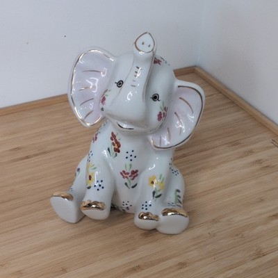 Formalities by Baum Bros Handpainted Porcelain Elephant Figurine 10KT Gold Trim