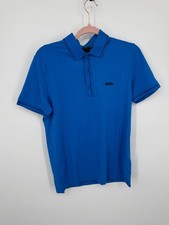 NWT Hugo Boss Polo Shirt Men's Small Blue With Black Contrast Piping Logo Summer