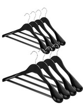 Wide Shoulder Wooden Hangers 8 Pack Coat Hangers with Non Slip Pants Bar, Hea...
