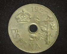 SPAIN 1927 25 CENTIMOS KM742 ABOUT UNCIRCULATED ~E38