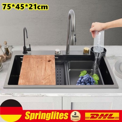 75*45*21cm Spülbecken Küchenspüle Mit Wasserhahn Einbauspüle Spüle Kitchen Sink
