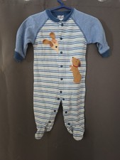 3-6 Month Carter's VINTAGE Blue Striped "Dog Gone Cute" Snap Up Coverall Sleeper