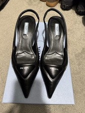 Prada Slingback Black Leather Pumps Heels EU 38