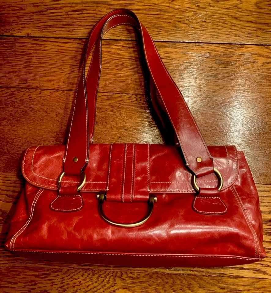 Bolso de hombro de cuero rojo vintage Y2K Apt 9 bolso de mano con asa Dbl Foto 3 de 4