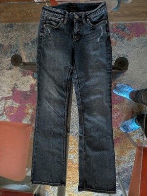 Silver Jeans Women 27/31 Suki Slim Boot Whiskered Dark Wash Denim Pants  (D)