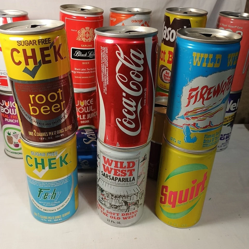 lot of 24 Vintage Soda Pop and Juice cans 21 Aluminum and 3 Cardboard and Alumin - Image 3 of 4