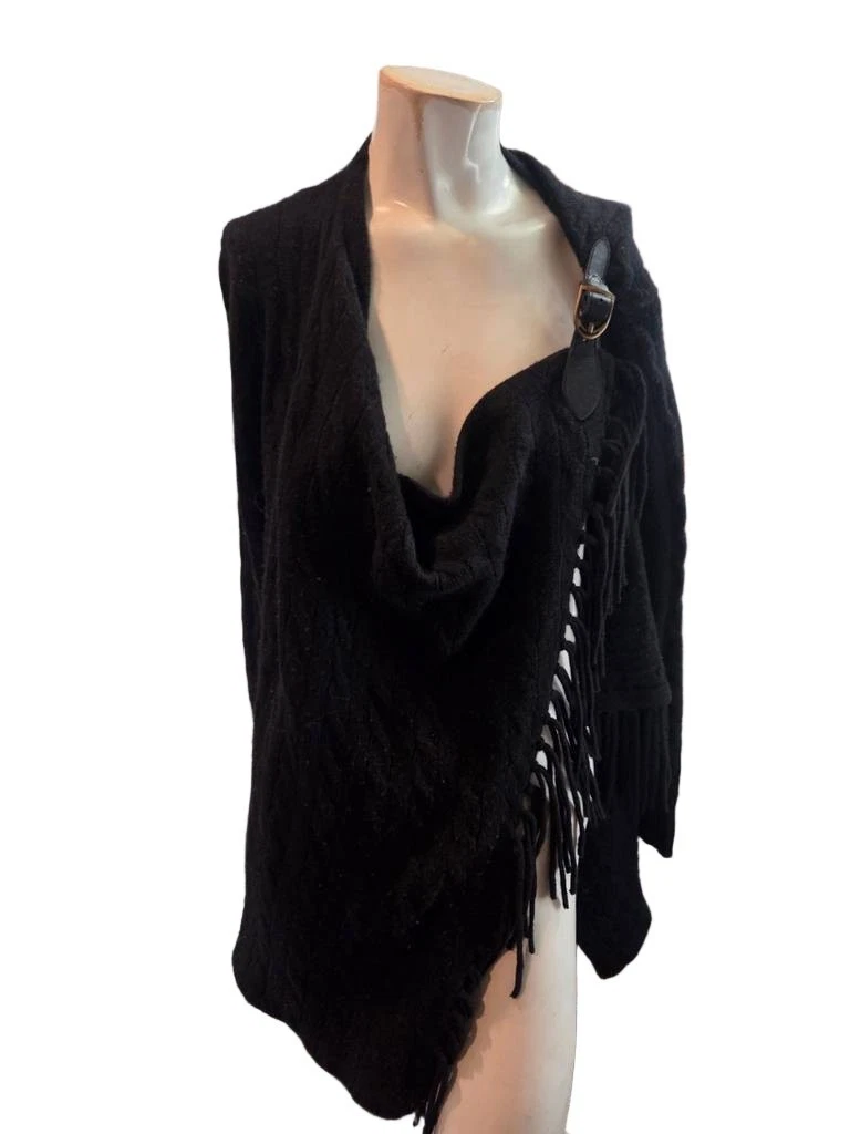 Polo Ralph Lauren Black Fringe Poncho Wrap L Wool Cashmere