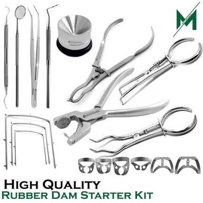 Dental Rubber Dam Kit Endodontic Restorative Clamps Scaler Brinker Forceps