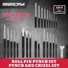 SEDY 25Pcs Roll Pin Punch Chisel Set CR-V Steel Cold Chisels Workshop Tool Kit