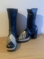 Herren Plateaustiefel 70er Jahre, Leder Blau Mit Silber Gr&ouml;&szlig;e 41/41,5 (UK8)