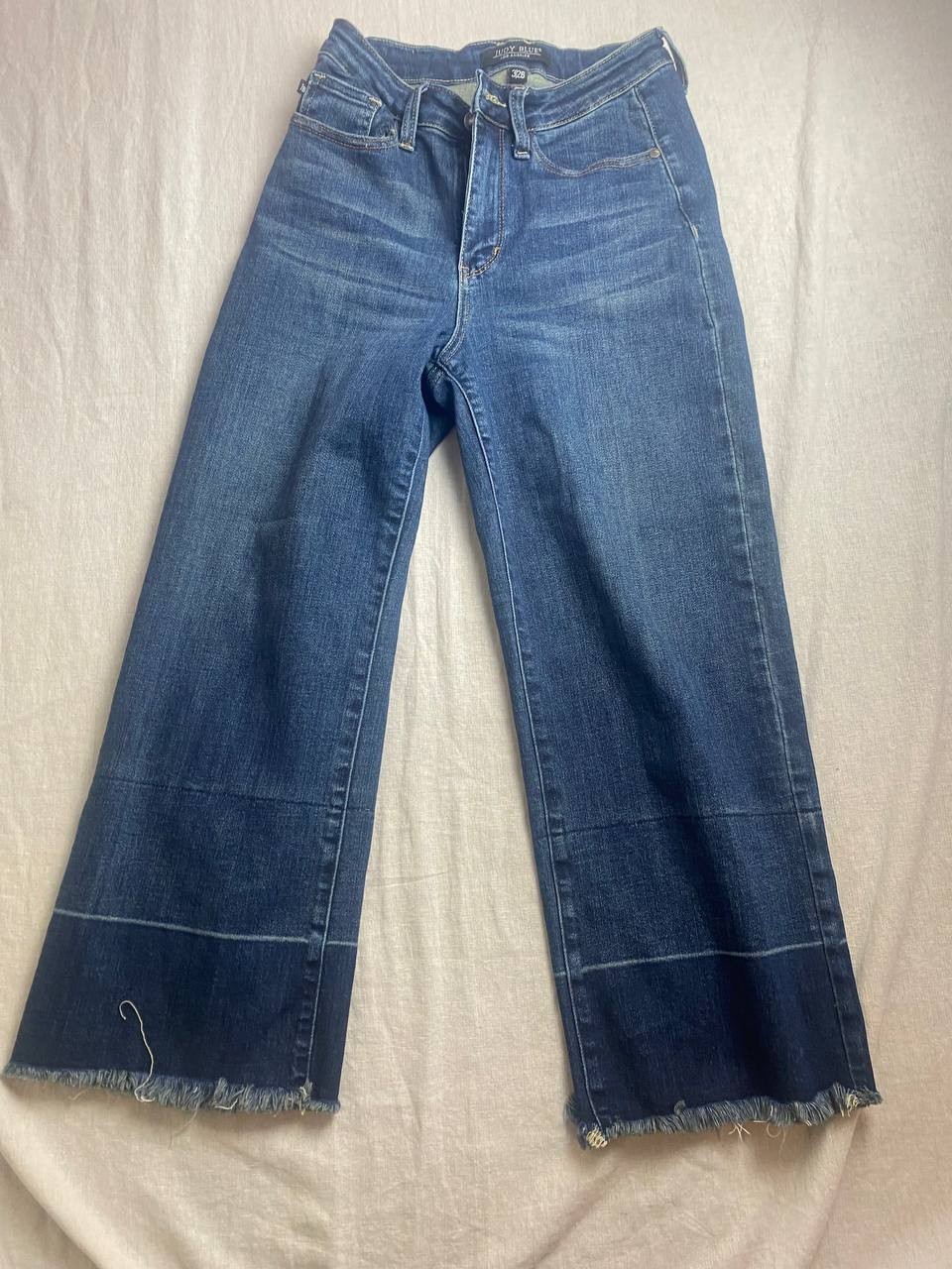 Judy Blue Jeans Womens Size 3/26 Blue Denim Wide Leg Cropped  Raw Frayed Hem