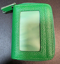 Green Women  s Zip-Around Wallet Solid Zipper, ID Window, Card Slots, Coin