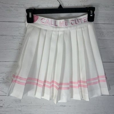 White Pleated skirt Striped Schoolgirl ''Call me cute'' embroidered girls size 7