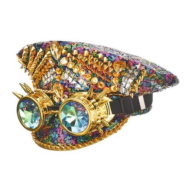 Steampunk Glitzer Partyhut, Glitzernde Kopfbedeckung für die Nacht des